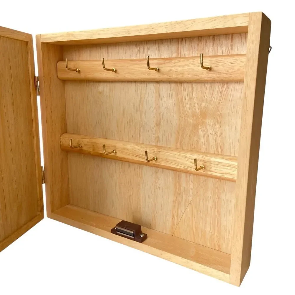 Wooden Wall-Mounted Magazine Rack with Multiple Hooks Made in Thailand